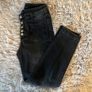 Pilcro High Rise Slim Utility Jeans 25 Petite Black Distressed